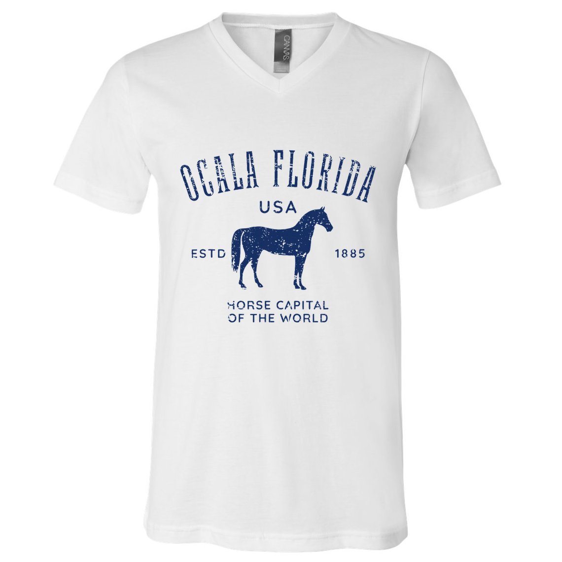 Ocala Florida Usa Horse Capital Distressed Equestrian Design V-Neck T-Shirt