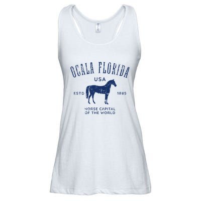 Ocala Florida Usa Horse Capital Distressed Equestrian Design Ladies Essential Flowy Tank