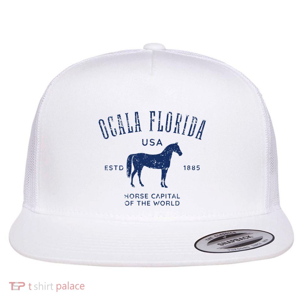 Ocala Florida Usa Horse Capital Distressed Equestrian Design Flatbill Hat