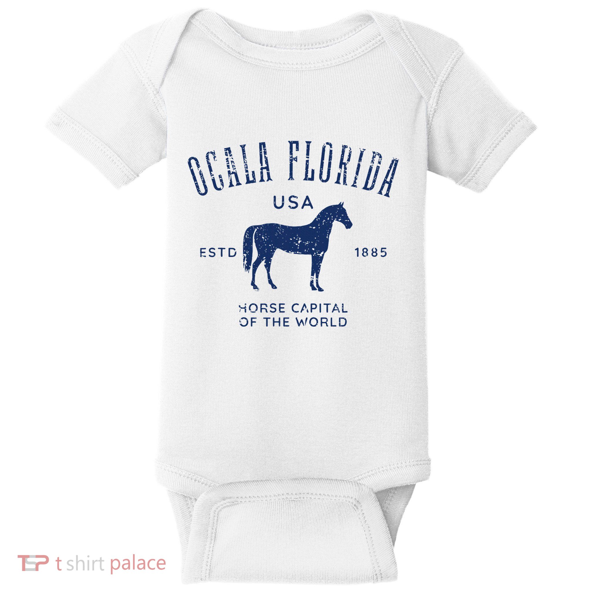 Ocala Florida Usa Horse Capital Distressed Equestrian Design Baby Bodysuit