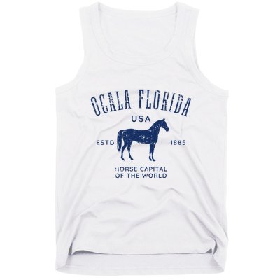 Ocala Florida Usa Horse Capital Distressed Equestrian Design Tank Top