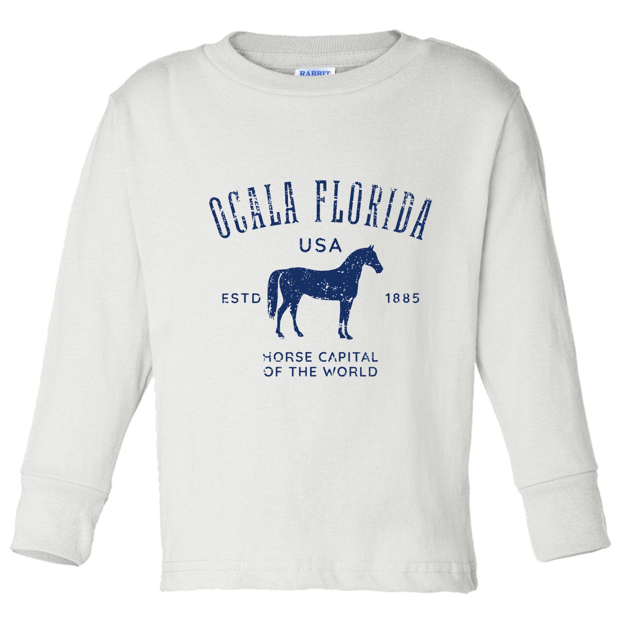 Ocala Florida Usa Horse Capital Distressed Equestrian Design Toddler Long Sleeve Shirt