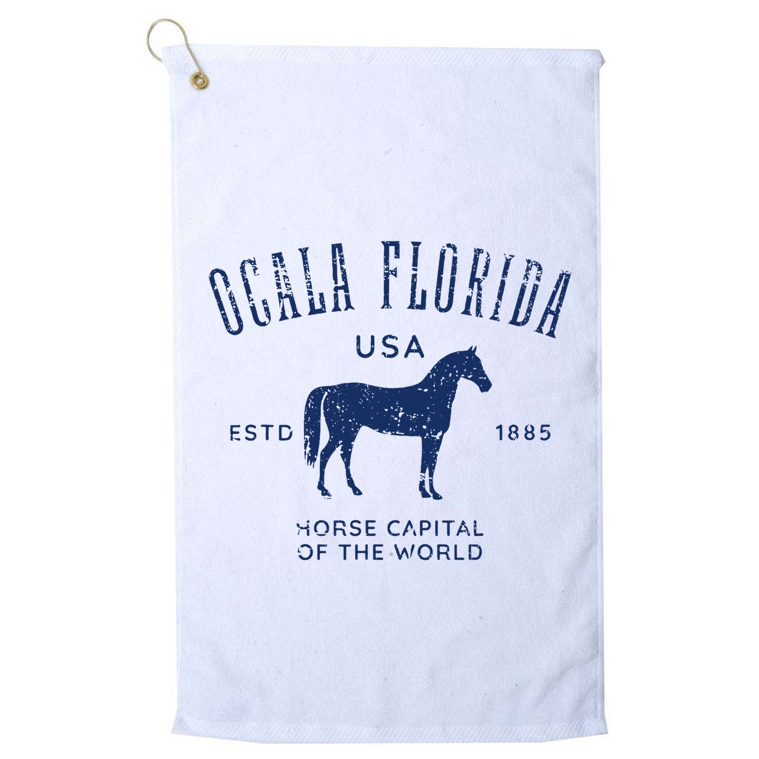 Ocala Florida Usa Horse Capital Distressed Equestrian Design Golf Towel