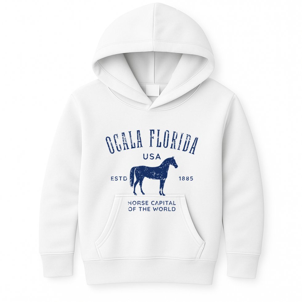 Ocala Florida Usa Horse Capital Distressed Equestrian Design Kids Hoodie