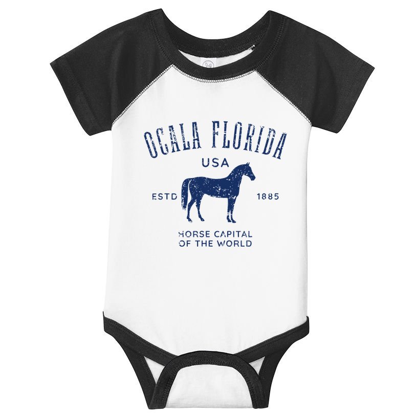 Ocala Florida Usa Horse Capital Distressed Equestrian Design Infant Baby Jersey Bodysuit