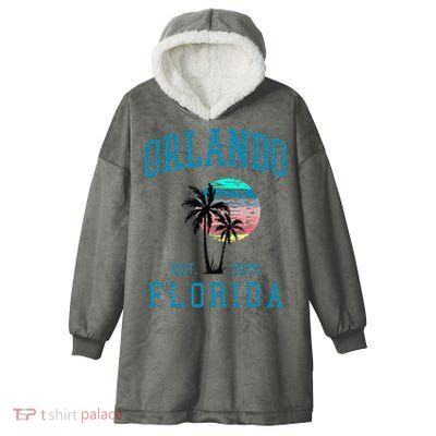 Orlando Florida Vintage Beach Palm Trees Summer In Orlando Hooded Wearable Blanket