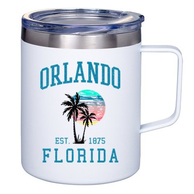 Orlando Florida Vintage Beach Palm Trees Summer In Orlando 12oz Stainless Steel Coffee Mug