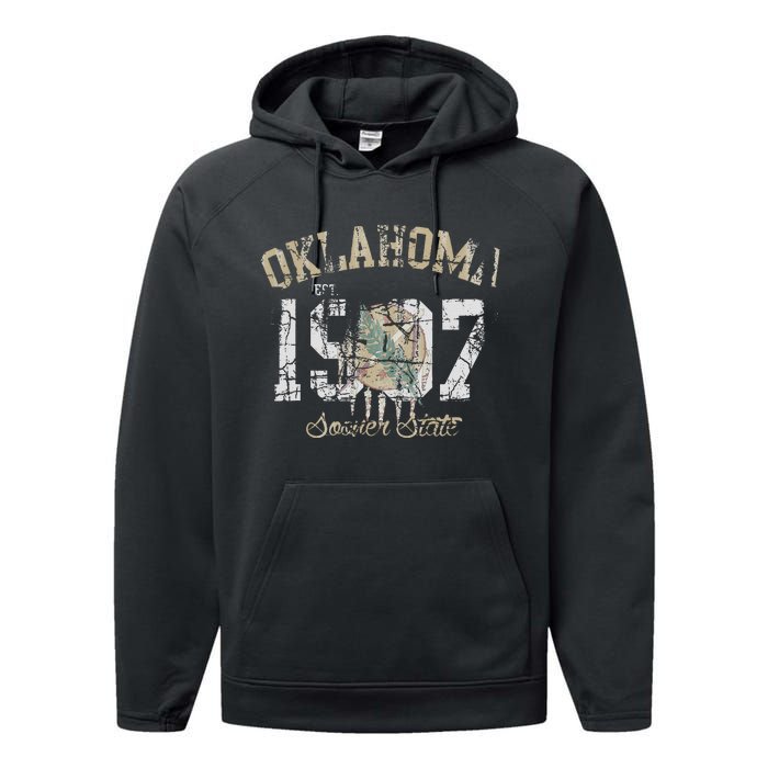 Oklahoma Flag Vintage Fade Performance Fleece Hoodie