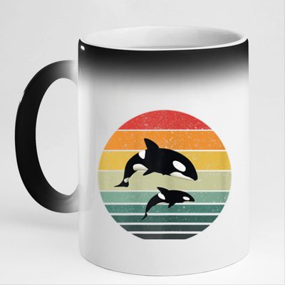 Orca Family Vintage Retro Art, Killer Whale Family 11oz Black Color Changing Mug