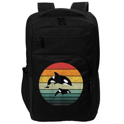 Orca Family Vintage Retro Art, Killer Whale Family Impact Tech Backpack