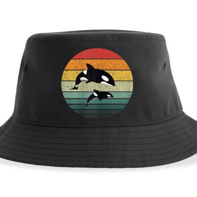 Orca Family Vintage Retro Art, Killer Whale Family Sustainable Bucket Hat