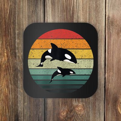 Orca Family Vintage Retro Art, Killer Whale Family Coaster