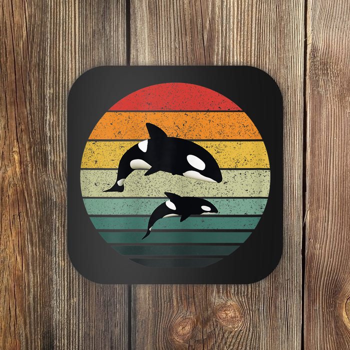 Orca Family Vintage Retro Art, Killer Whale Family Coaster