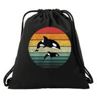 Orca Family Vintage Retro Art, Killer Whale Family Drawstring Bag