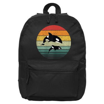 Orca Family Vintage Retro Art, Killer Whale Family 16 in Basic Backpack