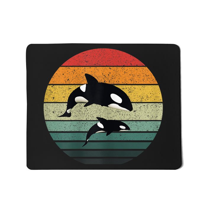 Orca Family Vintage Retro Art, Killer Whale Family Mousepad