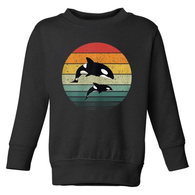 Orca Family Vintage Retro Art, Killer Whale Family Toddler Sweatshirt