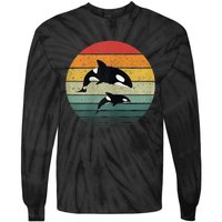 Orca Family Vintage Retro Art, Killer Whale Family Tie-Dye Long Sleeve Shirt