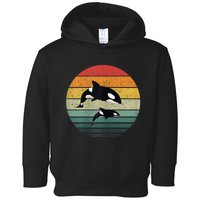 Orca Family Vintage Retro Art, Killer Whale Family Toddler Hoodie