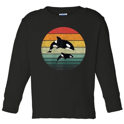 Orca Family Vintage Retro Art, Killer Whale Family Toddler Long Sleeve Shirt