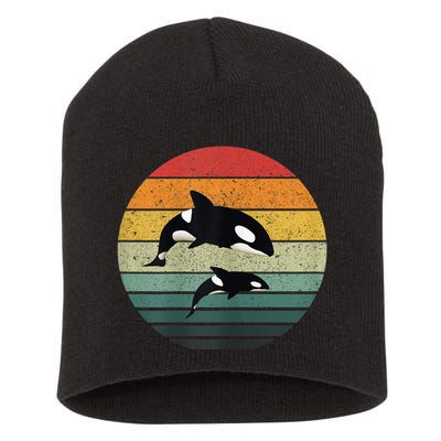 Orca Family Vintage Retro Art, Killer Whale Family Short Acrylic Beanie