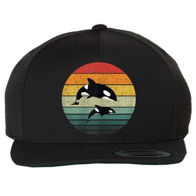 Orca Family Vintage Retro Art, Killer Whale Family Wool Snapback Cap