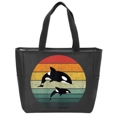 Orca Family Vintage Retro Art, Killer Whale Family Zip Tote Bag