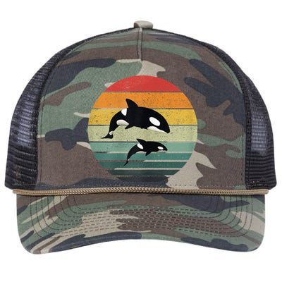 Orca Family Vintage Retro Art, Killer Whale Family Retro Rope Trucker Hat Cap