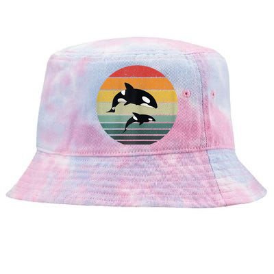 Orca Family Vintage Retro Art, Killer Whale Family Tie-Dyed Bucket Hat