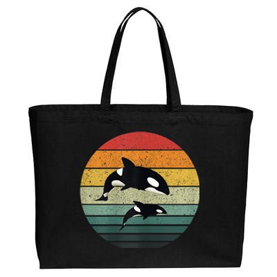 Orca Family Vintage Retro Art, Killer Whale Family Cotton Canvas Jumbo Tote