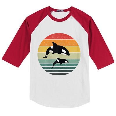 Orca Family Vintage Retro Art, Killer Whale Family Kids Colorblock Raglan Jersey