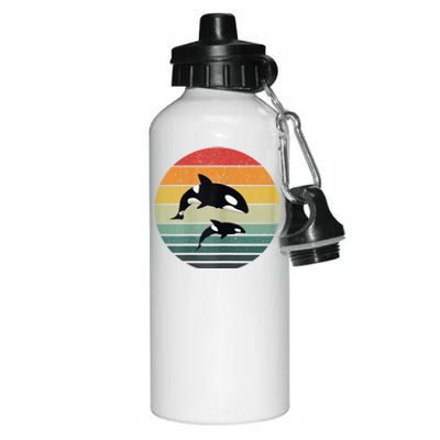 Orca Family Vintage Retro Art, Killer Whale Family Aluminum Water Bottle