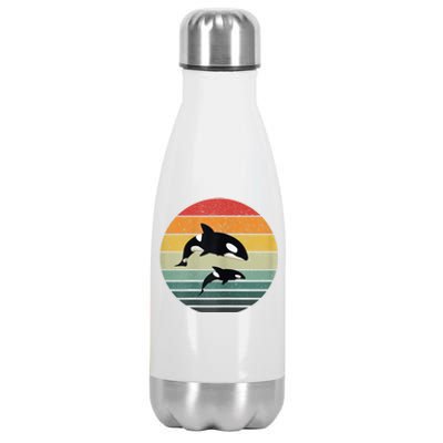 Orca Family Vintage Retro Art, Killer Whale Family Stainless Steel Insulated Water Bottle