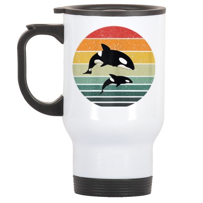 Orca Family Vintage Retro Art, Killer Whale Family Stainless Steel Travel Mug