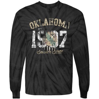 Oklahoma Flag Vintage Fade Tie-Dye Long Sleeve Shirt