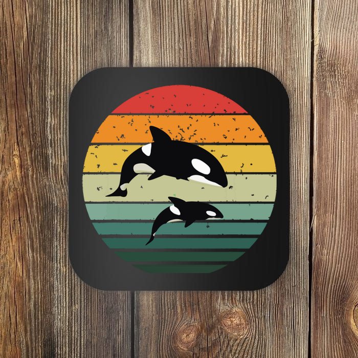 Orca Family Vintage Retro Art, Killer Whale Family Coaster