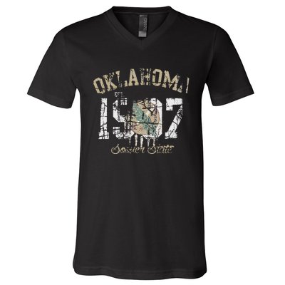 Oklahoma Flag Vintage Fade V-Neck T-Shirt