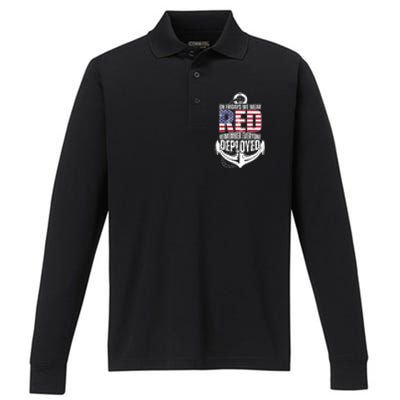 On Fridays We Wear Red Remember Everyone Deployed Performance Long Sleeve Polo