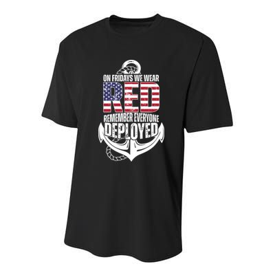 On Fridays We Wear Red Remember Everyone Deployed Youth Performance Sprint T-Shirt