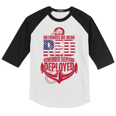 On Fridays We Wear Red Remember Everyone Deployed Kids Colorblock Raglan Jersey