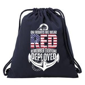 On Fridays We Wear Red Remember Everyone Deployed Drawstring Bag