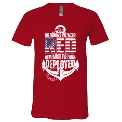 On Fridays We Wear Red Remember Everyone Deployed V-Neck T-Shirt