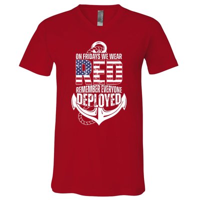 On Fridays We Wear Red Remember Everyone Deployed V-Neck T-Shirt