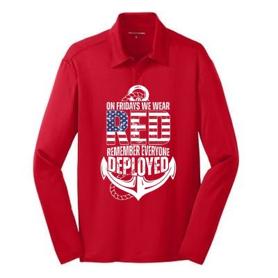 On Fridays We Wear Red Remember Everyone Deployed Silk Touch Performance Long Sleeve Polo