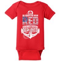 On Fridays We Wear Red Remember Everyone Deployed Baby Bodysuit