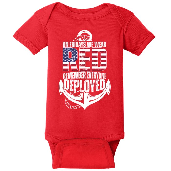 On Fridays We Wear Red Remember Everyone Deployed Baby Bodysuit