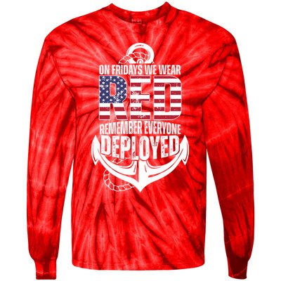 On Fridays We Wear Red Remember Everyone Deployed Tie-Dye Long Sleeve Shirt