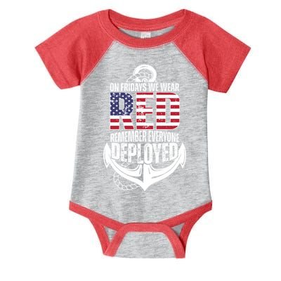 On Fridays We Wear Red Remember Everyone Deployed Infant Baby Jersey Bodysuit