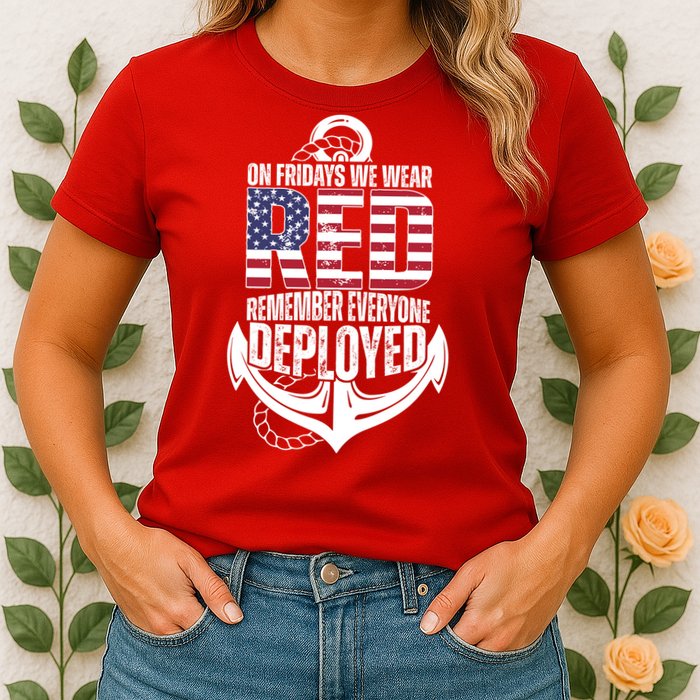 On Fridays We Wear Red Remember Everyone Deployed Womens T-Shirt