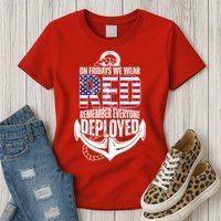 On Fridays We Wear Red Remember Everyone Deployed Womens T-Shirt